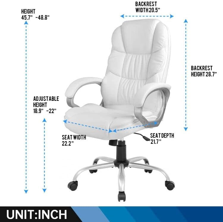 FDW Adult Faux Leather High Back Ergonomic and Adjustable Arms Office Chairs Office Chair, White