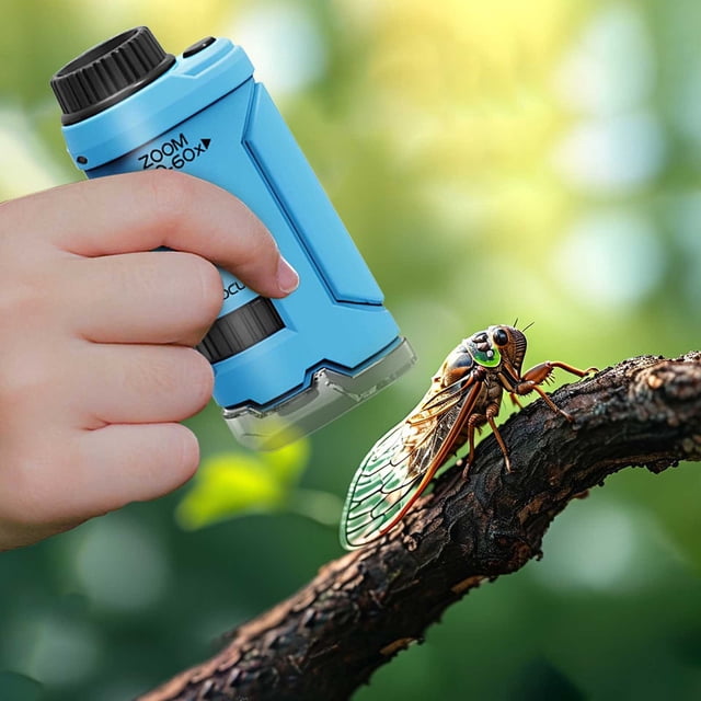 SPOORYYO Microscope 2025 Portable Handheld Mini Microscope Toy 60x-120x Pocket Microscope With LED Lights For Science Experiments Education Exploration
