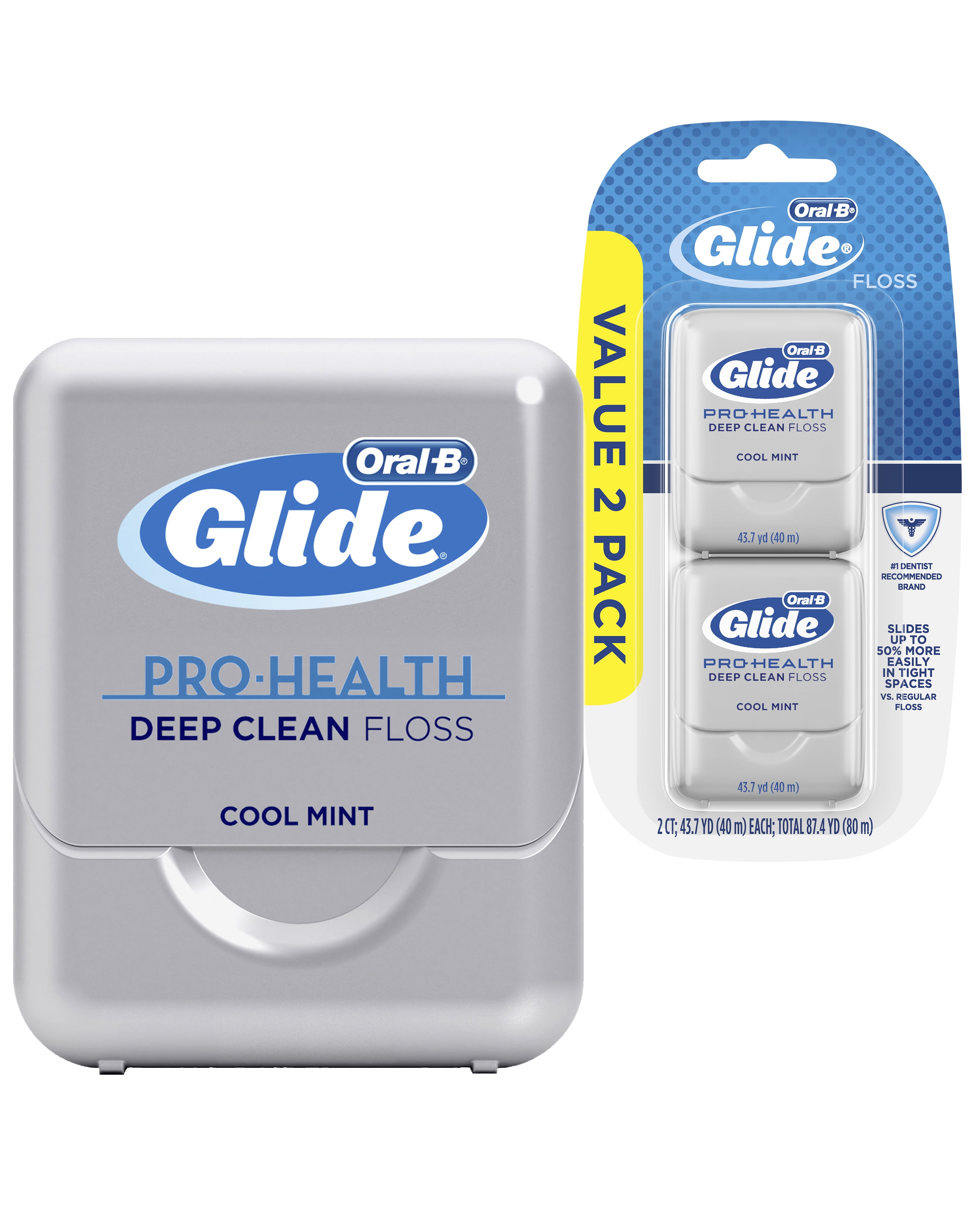OralB Glide ProHealth Deep Clean Dental Floss, Cool Mint, 40m, 2 Pk