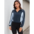 thumbnail image 7 of DARING DIVA Women's Quarter Zip Pullover Cropped Sweatshirt L Navy Blue Light Blue, 7 of 7