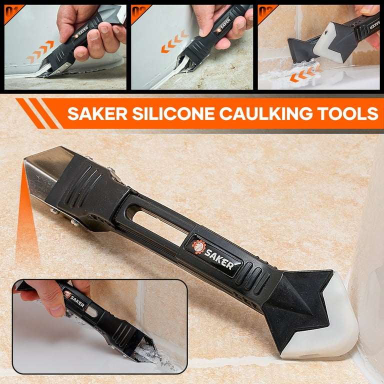 Saker 3 in 1 Caulking Tool, Silicone Bathroom Caulking Remover Tool, Grout Remover Scraper with Stainless Steelhead, Black