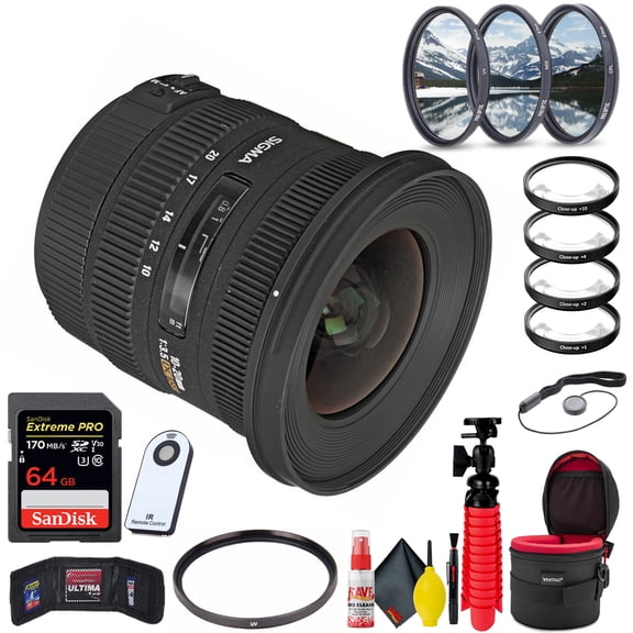 Sigma 10-20mm F/3.5 EX DC HSM Lens for Nikon F (Extreme Bundle) W/Accessories