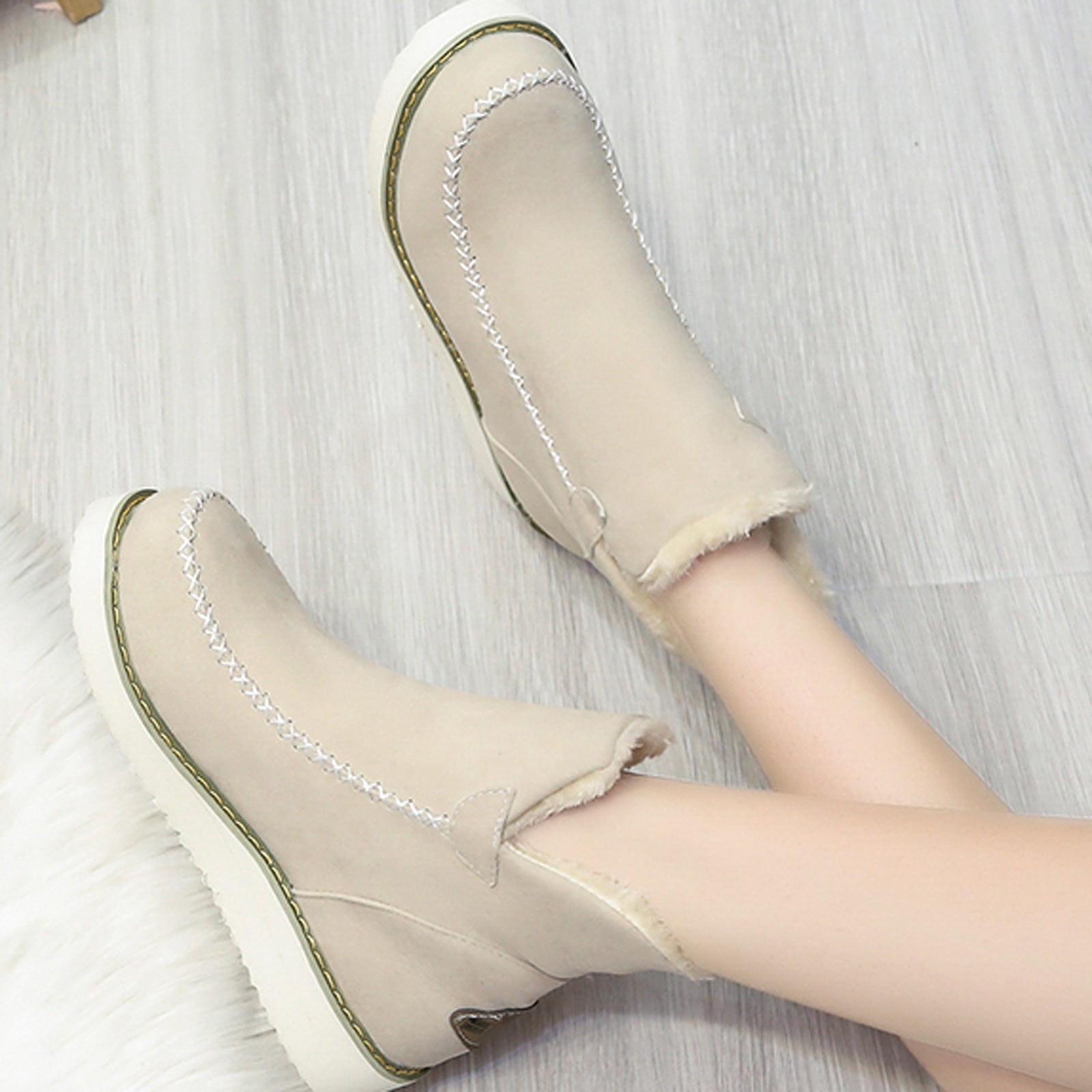 Women Flat Shoes Winter Warm Furry Lining Snow Ankle Boots Winter Shoes