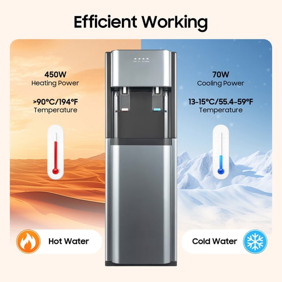 Bottom Loading Water Dispenser, Water Dispenser with Heating & Cooling Functions, 5 Gallon Water Cooler Dispenser with 3 Temperature Settings for Home Office Living Room (Dark Gray)