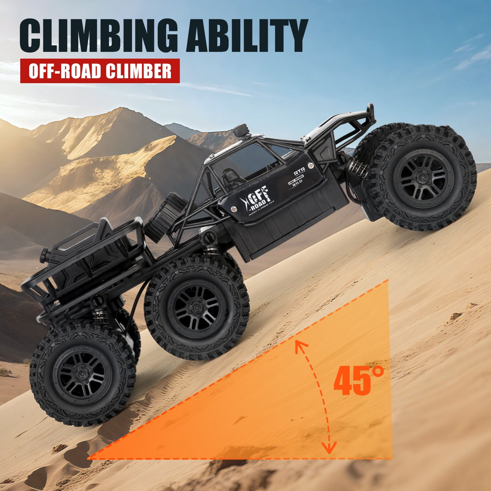 Remote Control Car, Big Monster Truck Toys RC Cars for Boys Kids Adults, 2.4Ghz 4WD 6-Wheel Off Road RC Monster Truck , RC Car Truck Rock Crawler Toy All Terrain Gifts for Adults Boys 8-16