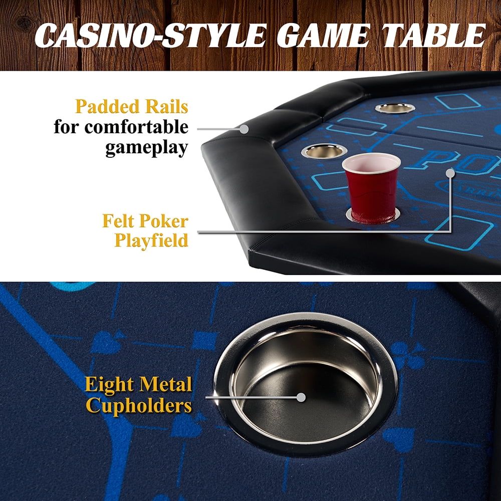 48-in Poker Table with Folding Legs and Drink Holders for 8 Players Perfect for Game Rooms, by Barrington
