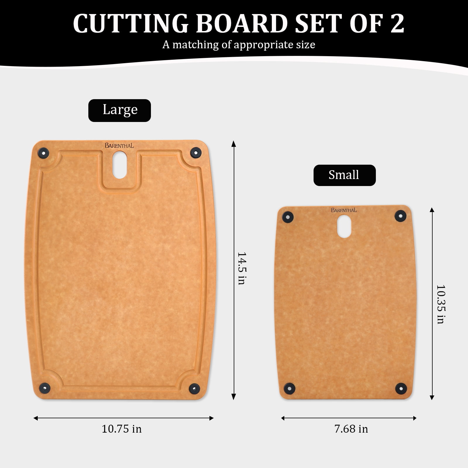 2 Pack Cutting Board, Wood Pine Fiber Reversible Chopping Board with Handles & Juice Grooves, Dishwasher Composite Cutting Board, Small + Large