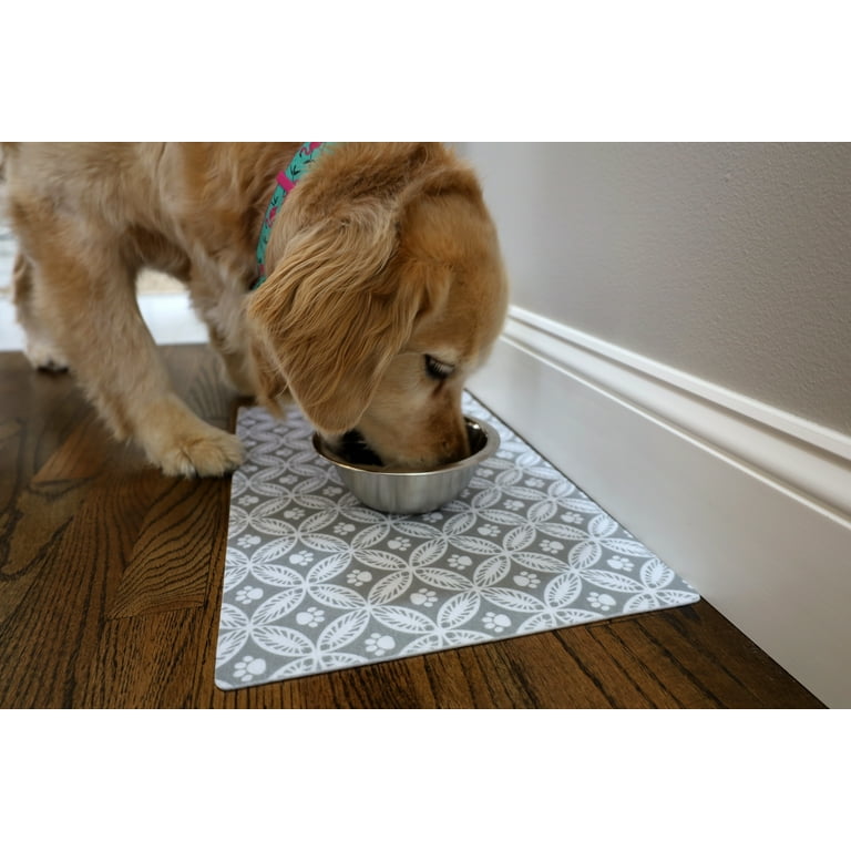 Deago Dog Cat Food Feeding Mat Raised Edge Silicone Non Slip Waterproof Pet  Food and Water Bowl Mat - 19 x 12 Inches, Green 