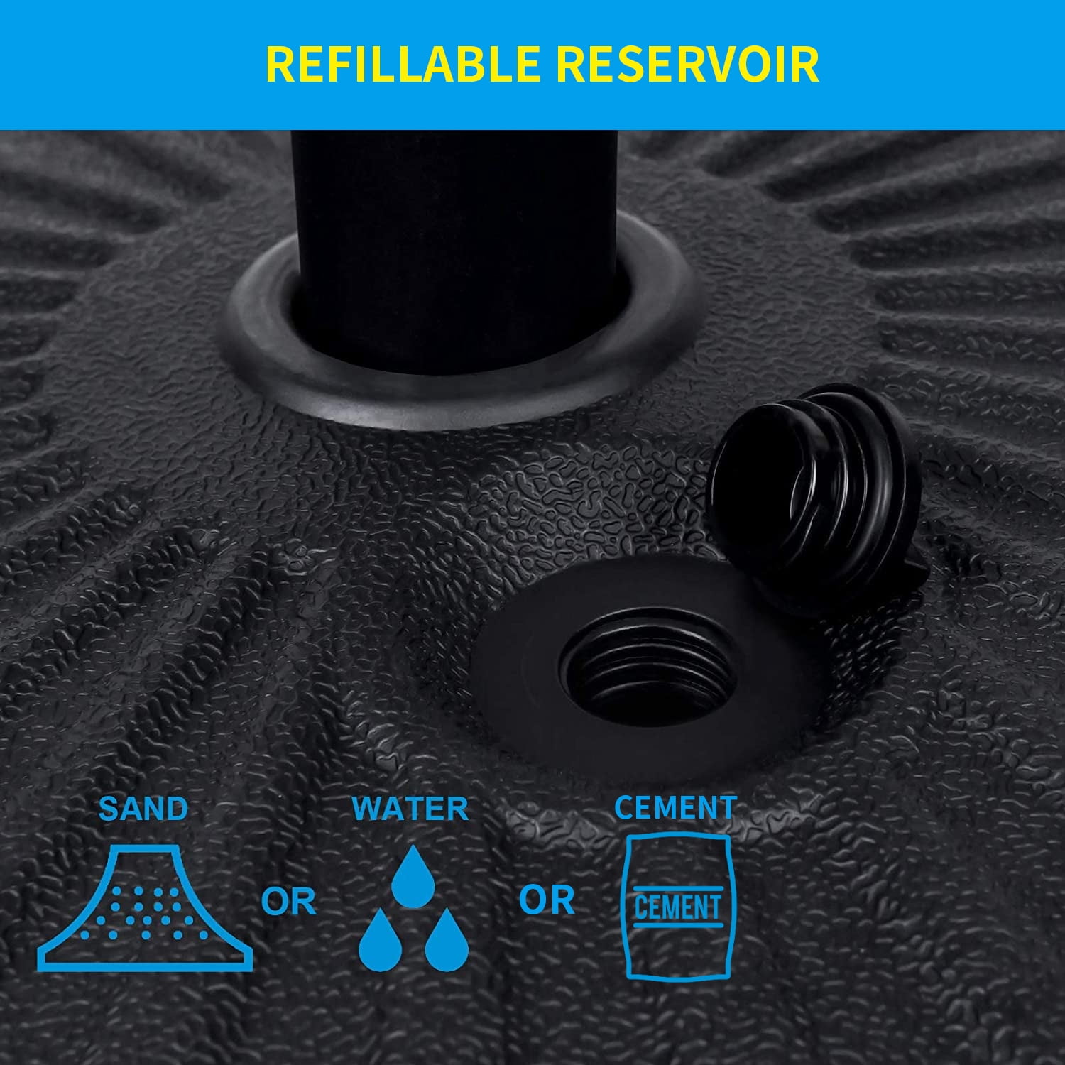 Autlaycil Heavy Duty Outdoor Patio Umbrella Base, 73 lbs Sand Filled, 48 lbs Water Filled Umbrella Stand, Adjustment Knob, Black