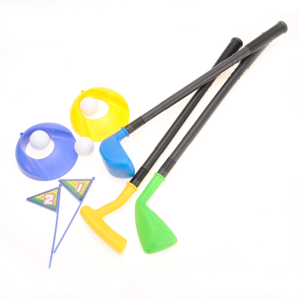 McMulligan's Deluxe Kid's Happy Golfer Toy Golf Set With 3 Golf Balls, 3 Types of Clubs, & 2 Practice Holes - Blue