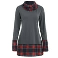 thumbnail image 4 of Women Elegant Plaid Patchwork Stretch Loose Long Sleeve Autumn Casual Classical Sweater Shirt Tops GRAY L, 4 of 6