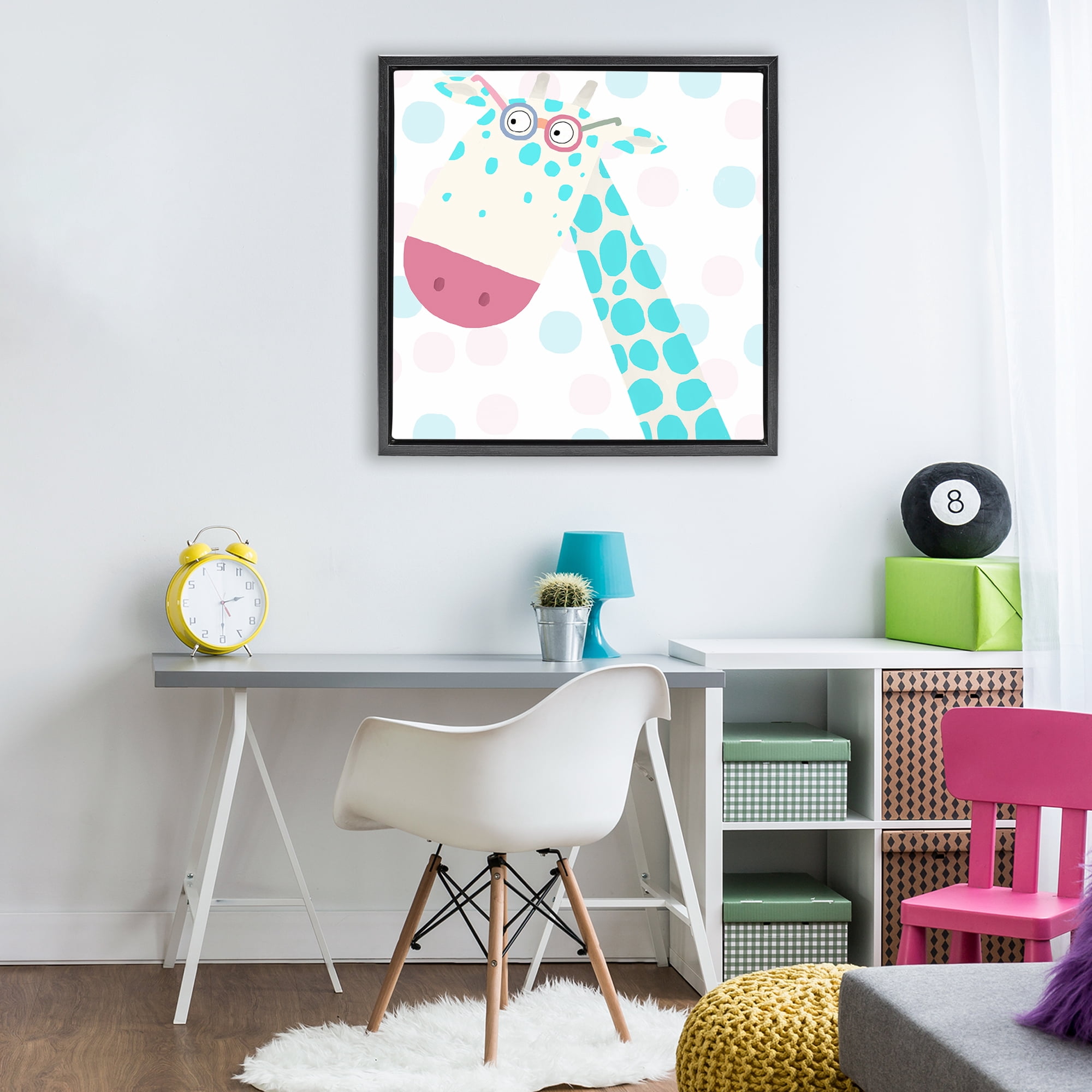 Stupell Industries Electric Blue Giraffe Black Framed Floater Canvas Wall Art, design by Carla Daly