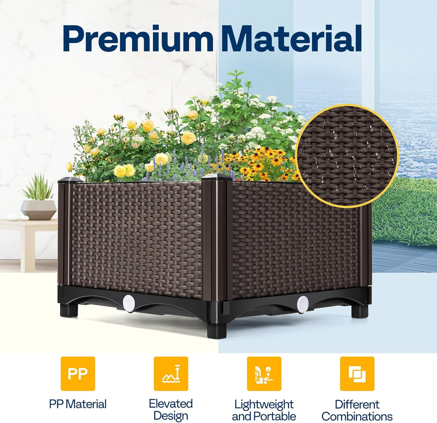 SPECSTAR   Garden Bed Kit,Elevated Plastic Raised Garden Planter Kit, 17" x 17" x 7" (2 Pack, Brown)