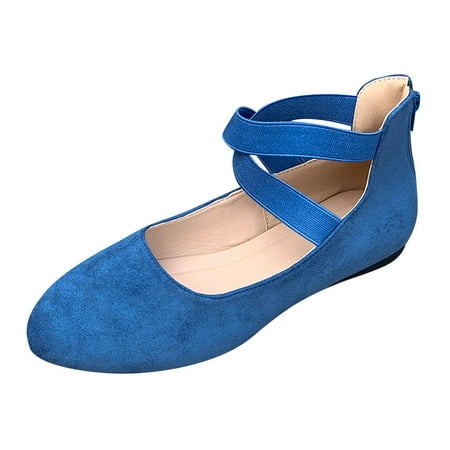 

Gvdentm Womens Shoes Flats Slip New Large Size Suede Shoes Shallow Mouth Elastic Lacing Round Toe Shoes for Women Ballet Flats Blue 6.5