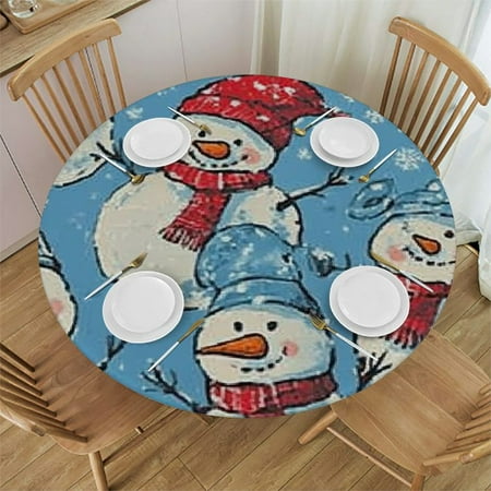 

Ullo0ord Christmas Snowmen Round Fitted Tablecloth Waterproof Round Table Cloth with Elastic Edged Washable Table Cover for Indoor Outdoor Fits 54 -58
