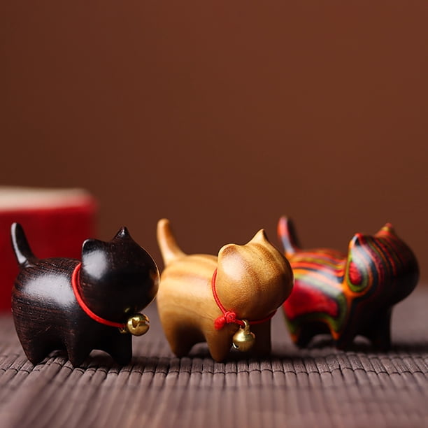 Xihbxyly Decoración de Gato de Madera, Linda Figura de Mascota de Madera Sin Ojos Tallada En Sándalo, Adorno de Escritorio Único, Regalo Especial para Seres Queridos, Tamaño Pequeño, 4,4 X 2,3 X 3,8