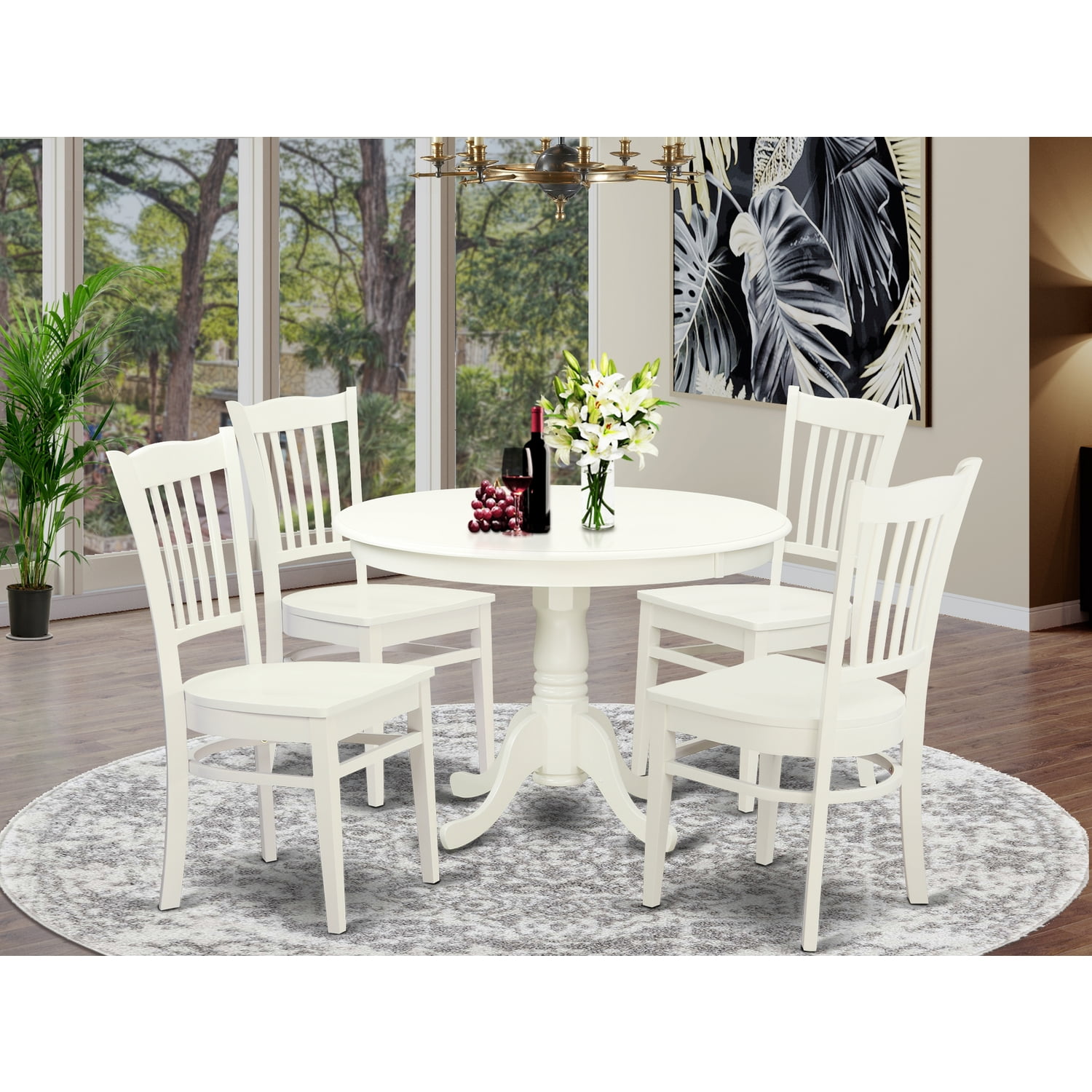 Wood Dinette Chairs Finish Linen White, Wood Round Tables And Chairs