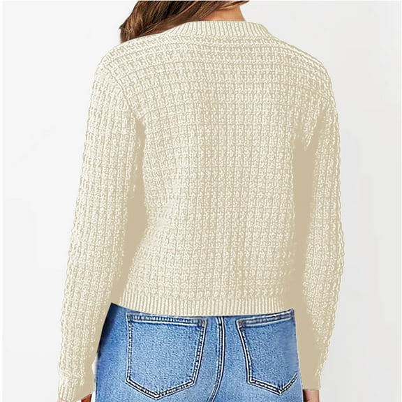 Jjayotai Women's Knit Cardigan Sweaters, Casual Long Sleeve Open Front Button Down Trendy Jackets Outerwear Beige M