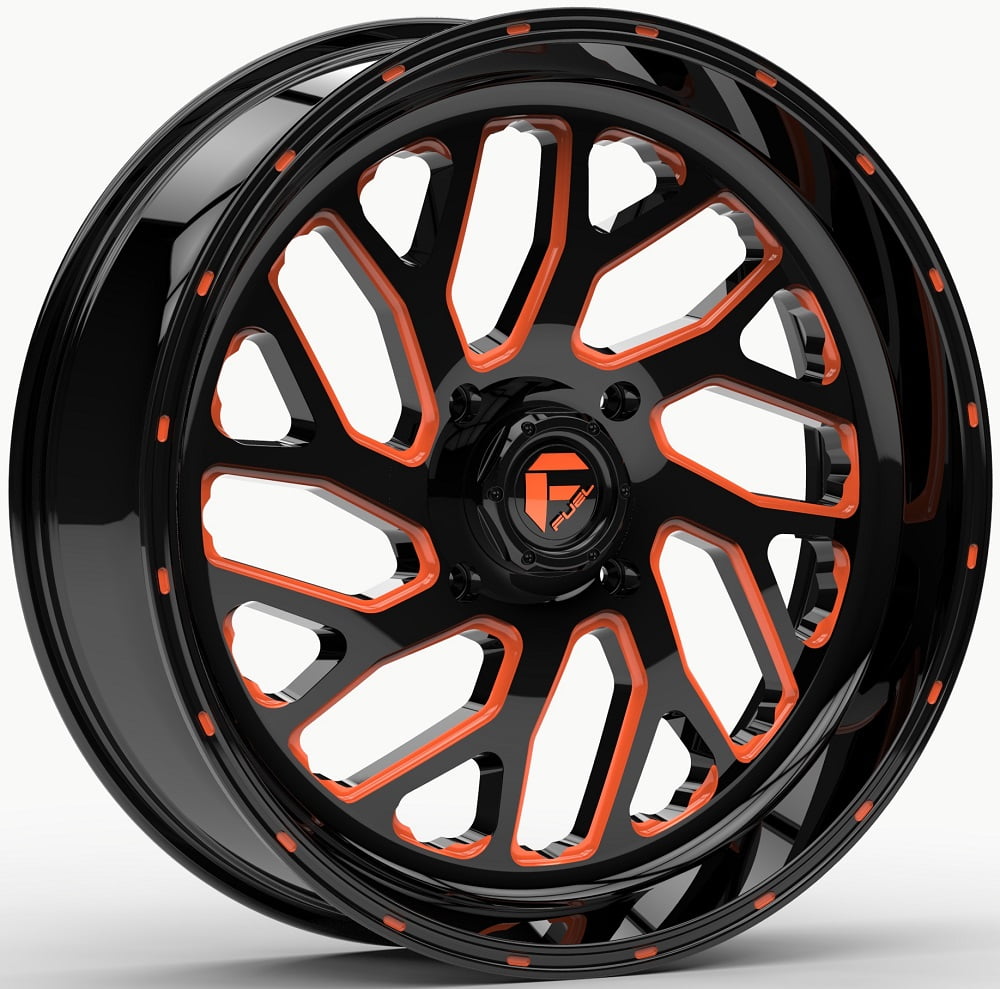 Fuel Triton 24x7 ATV/UTV Wheel - Gloss Black/Orange (4/156) 4+3