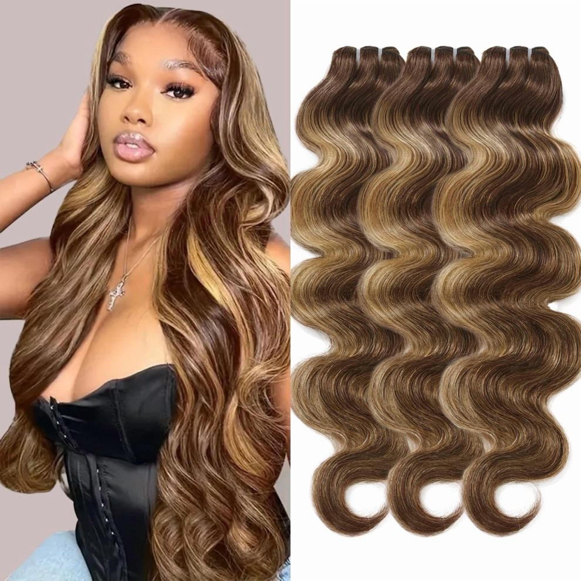 WEQUEEN #FB30 Highlight Hair Bundles Brazilian Colored Human Hair #P4/27 Body Wave Straight Quick Weave #99J Sew in/Glue in Budget Friendly 10A