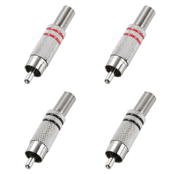 4Pcs RCA to Speaker Wire Connector, RCA Solder Male Silver Plated Stereo Audio Connector Adapter 5.7MM Jack Plug