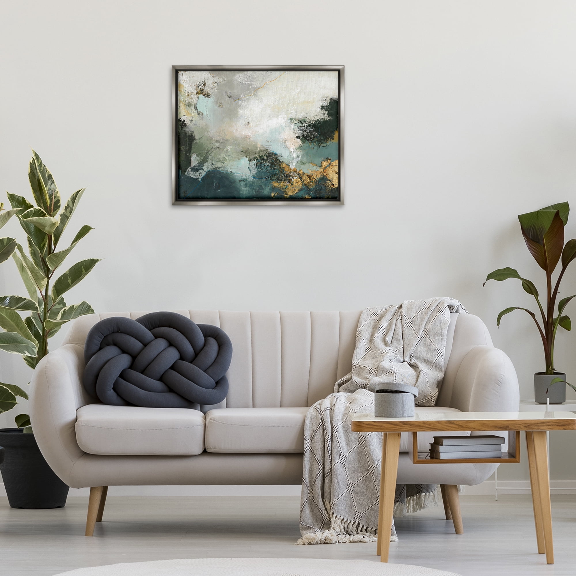 Stupell Industries Stormy Dark Abstraction Abstract Painting Gray Floater Framed Canvas Art Print Wall Art, 31 x 25