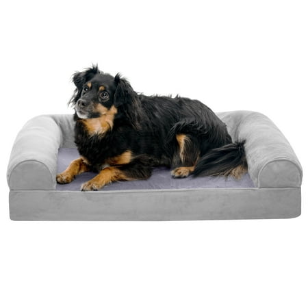 UPC: 0842229105018 | FurHaven Pet Products Faux Fur & Velvet Orthopedic Sofa Pet Bed for Dogs & Cats – Smoke Gray Medium