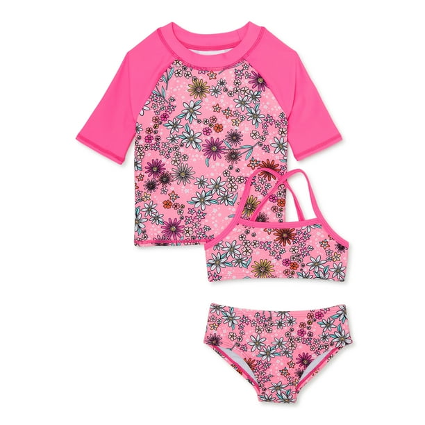 Shelloha Toddler Girl UPF50+, 3PC Short Sleeve Rashguard Set, Sizes 12M ...