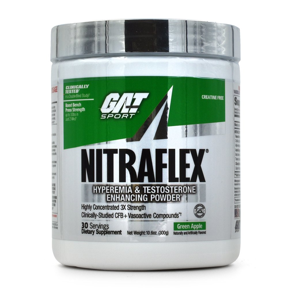 GAT Sport Nitraflex Test Booster Powder, Green Apple, 30