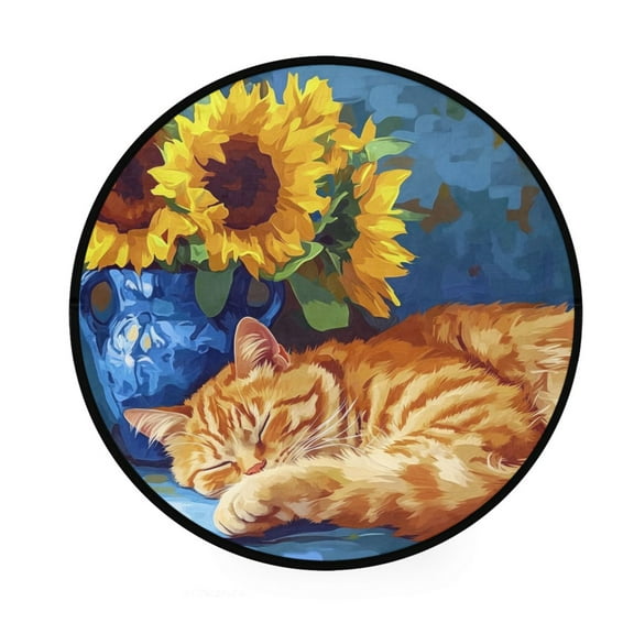 BZSMCE Round Decorative Floor Mat Sunlit Slumber Pattern 36.2IN
