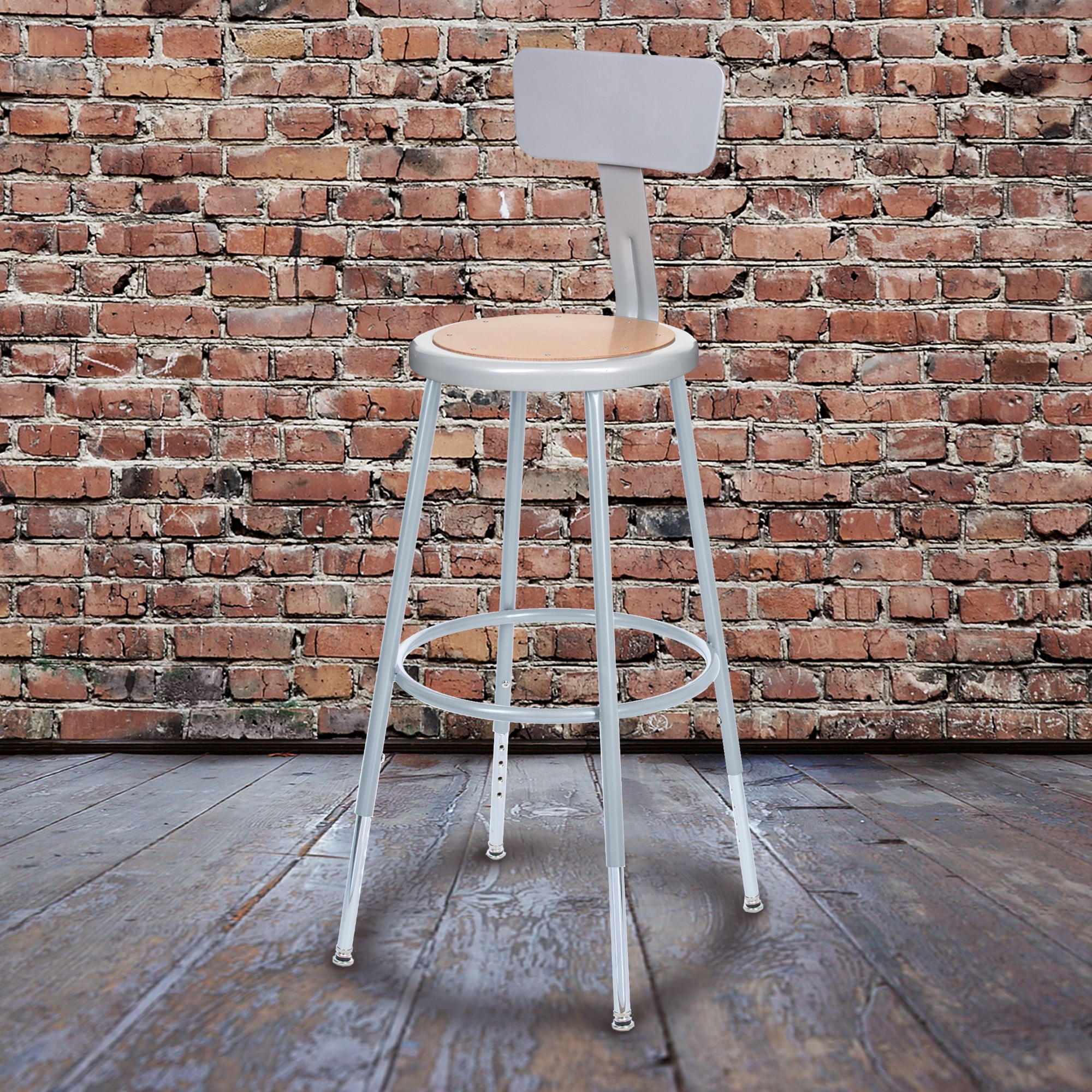Hampden Furnishings Flynn 25"-33" Adjustable Steel Science Stool with Backrest, Grey, 2 Pk