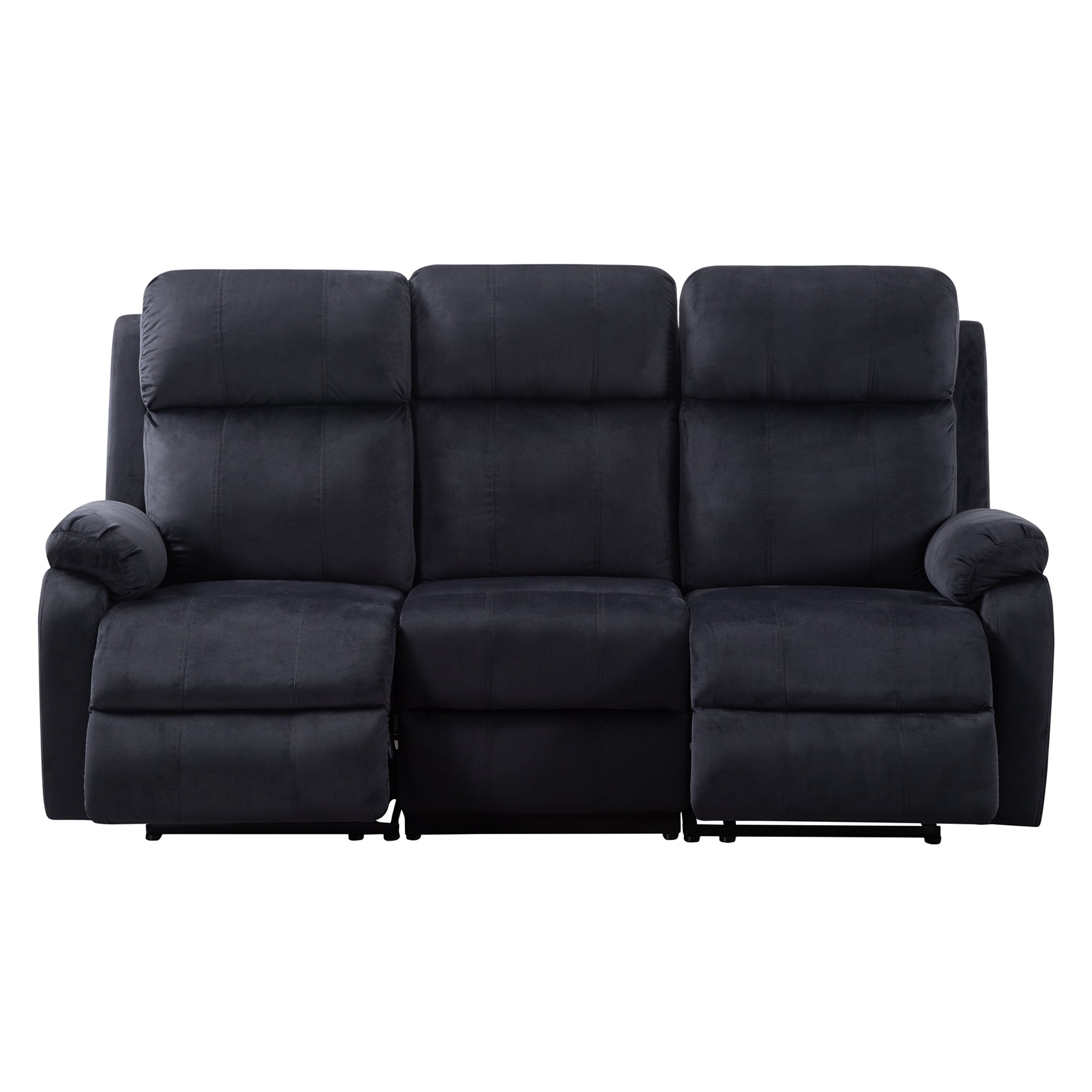 Kadyn 3-Seater Manual Recliner Living Room Set, Sectional Recliner Sofa Set for Living Room, Velvet Recliner Chair Sofa Set, Black