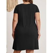 Cuteduck Womens Plus Size Dress Criss Cross V Neck Short Sleeve Summer Casual Dress 1X-5X