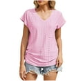 thumbnail image 1 of Blusa de Manga Corta, Color Sólido Casual, Camiseta de Bolsillo con Cuello en V para las Mujeres, 1 of 9