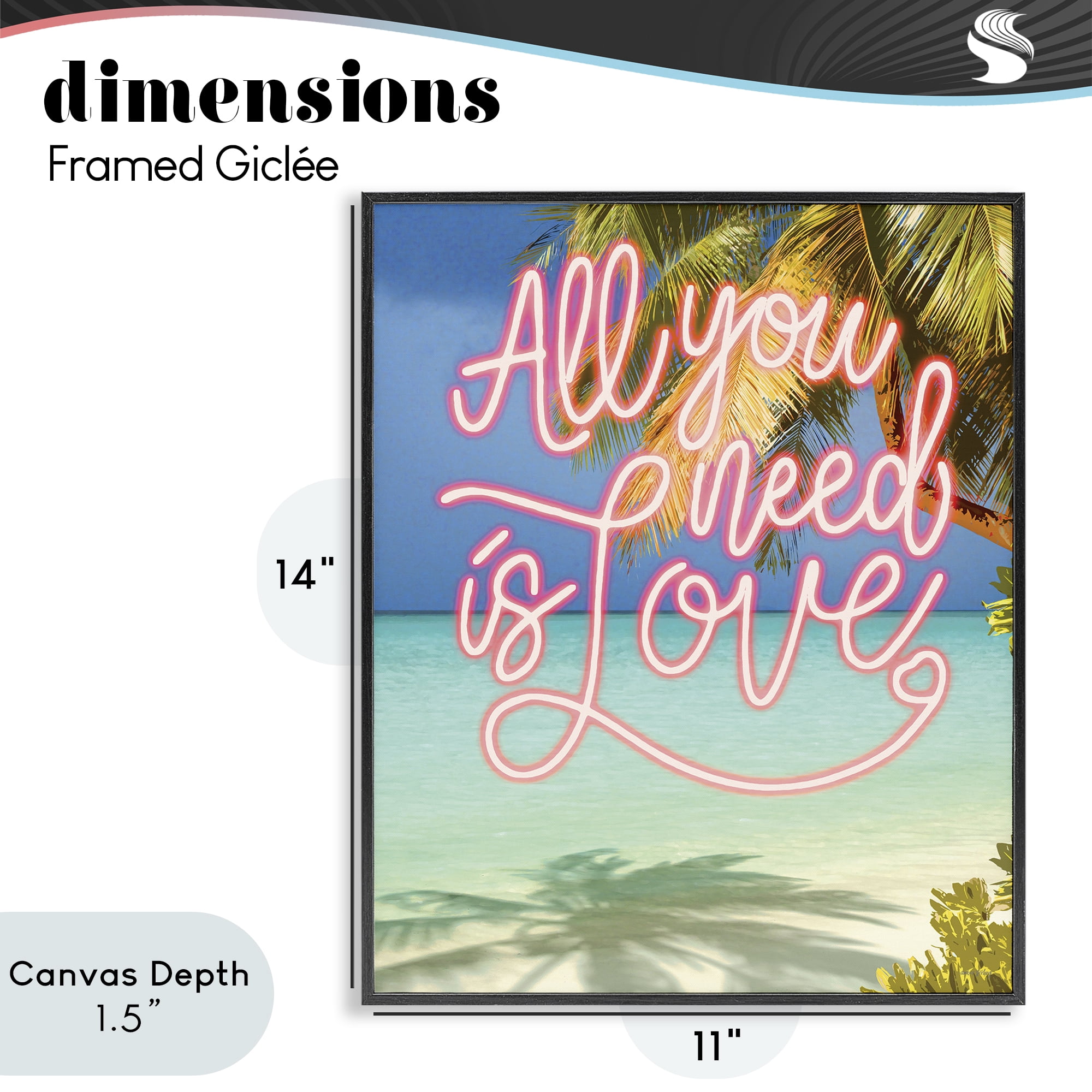 Stupell Industries Tropical All You Need Is Love Black Framed Giclee Art, design by Amber Sterling