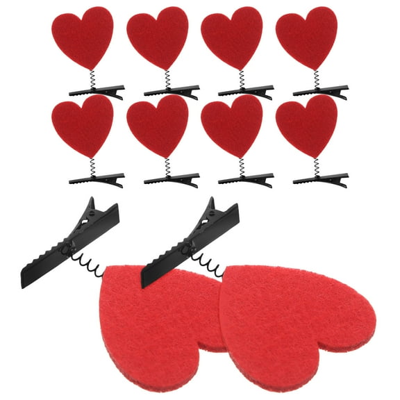 DEEPCRAFF 10Pcs Red Heart Hairpin Set Romantic Valentine Hair Clips Soft Durable Accessories for Party and Daily Wear