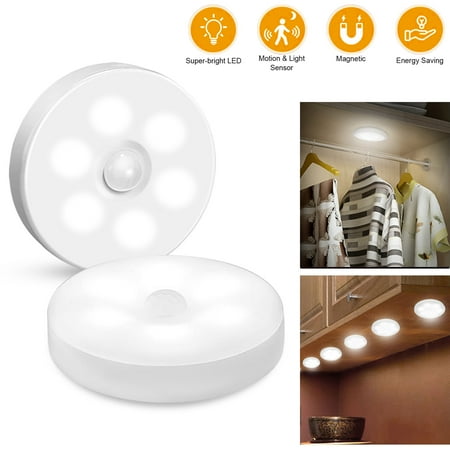 

Wireless LED Motion Sensor Puck Lights Cabinet Lighting 6 LED Night Light USB Rechargable Stick Anywhere Closet Lights Stair Lights 2 pieces