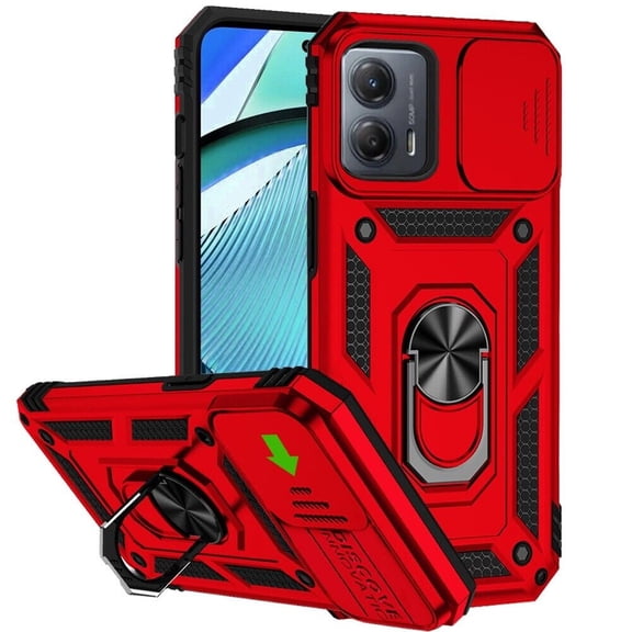 For Motorola Moto G Power 5G 2024 XT2415V Camera Push Magnetic Ring Hybrid Kickstand Cover Phone Case - Red