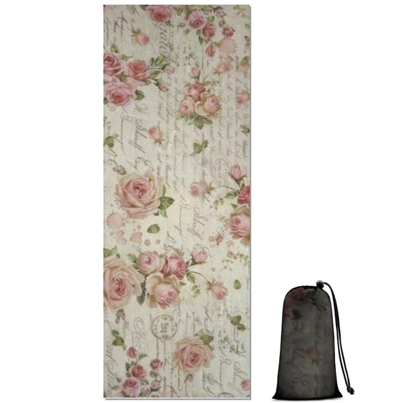 Pioneer Flower Floral Print Pattern Hot Yoga Mat Towel Non Slip for Hot Yoga - Quick-Drying Yoga Mat Cover with 4 Corner Pockets with Travel Bag - Hot Yoga Towel Non Slip 70"x26"