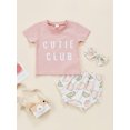 thumbnail image 2 of Xingqing Newborn Baby Girls 3PCS Summer Clothes 0-24M Short Sleeve Letters Tops Ruffle Lemon Printed Shorts Headband Sets, 2 of 9