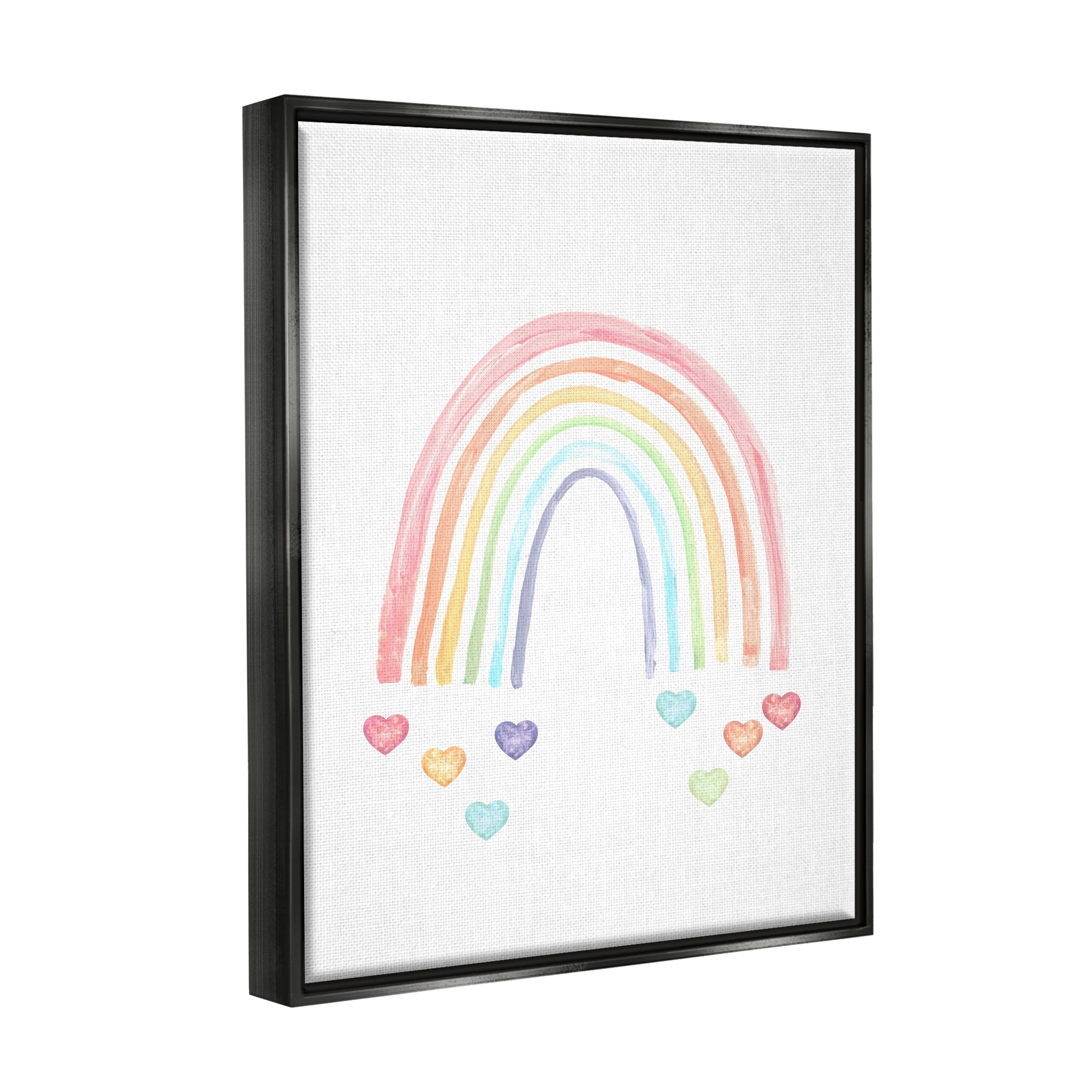 Stupell Industries Rainbow with Falling Hearts Landscape Painting Black Floater Framed Canvas Art Print Wall Art, 25 x 31