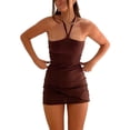 thumbnail image 1 of Mialoley Women Close-fitting Solid Color Dress, Halter Neck Sexy One-piece, 1 of 6