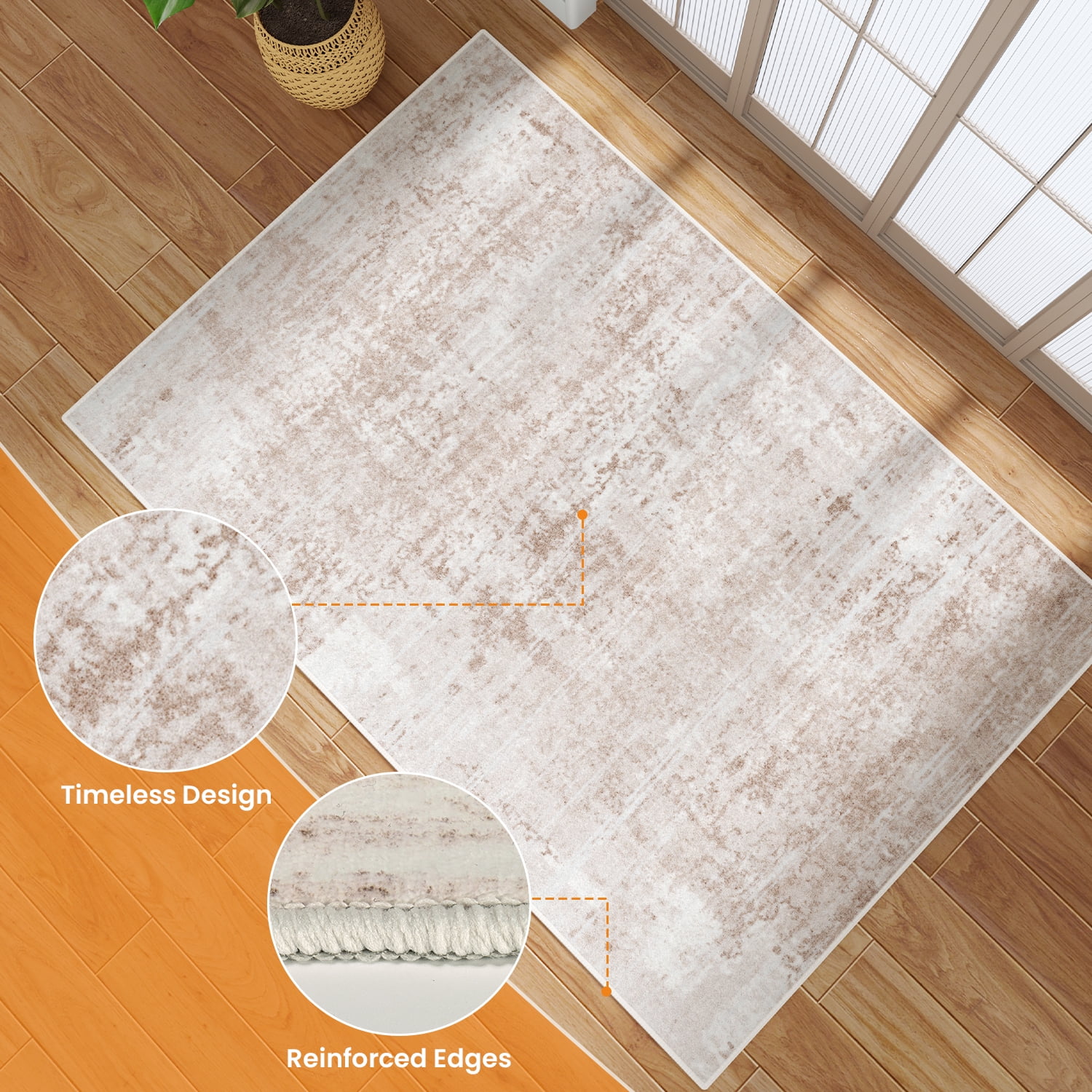 Area Rugs for Living Room, Homasen 8'x10' Washable Indoor Rug Boho White Beige, Soft Low Pile Stain Resistant Carpet for Bedroom, Dinning Room