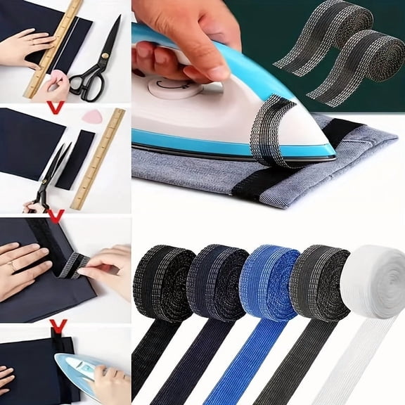 Quick Iron-On Hem Tape, No Sew Fabric Adhesive Hemming Strip for Pants, Jeans, Curtains & Clothing Repair