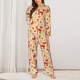 thumbnail image 2 of Pofeuu Cute Foxes Print Womens Pajamas Set Long Sleeve Sleepwear Button Down Nightwear Soft Pj Lounge Sets Button Down Pajamas Women-Large, 2 of 7
