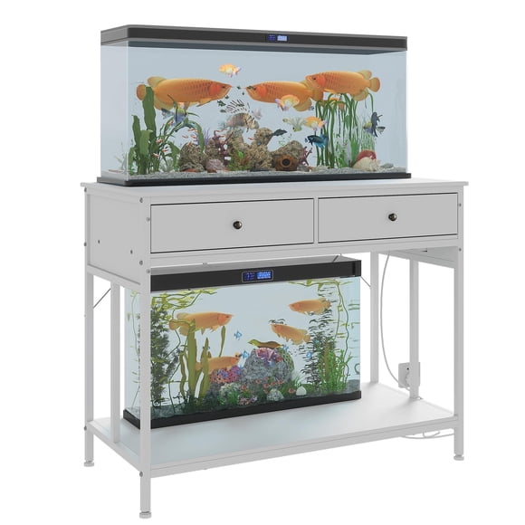 QinaQin Base para pecera de 40 a 50 galones con contacto eléctrico y 2 cajones, soporte metálico de 660 lb para acuario o terrario