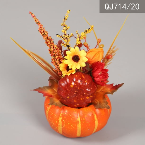 Fiudx Decoración de Calabaza de Halloween, Adorno de Calabaza de Espuma con Hojas de Arce y Guirnalda de Frutas, Artesanía Realista, Decoración Versátil para El Hogar y Fiestas, Ambiente Festivo Otoñ