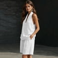 thumbnail image 6 of Women's 2 Piece Short Sets Linen Sleeve V Neck Halter Matching Short Suit Summer Casual Oversized Outfits, 6 of 6