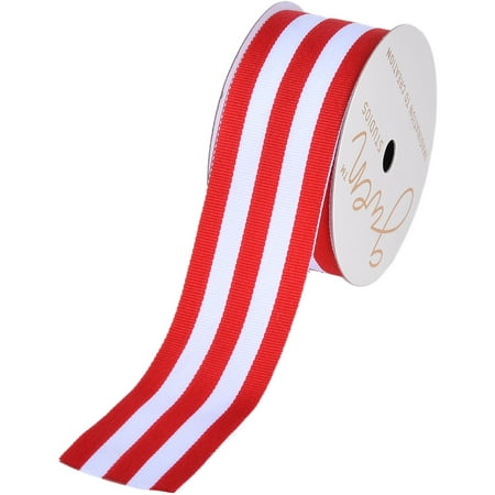 Gwen Studios 1.5" Red and White Stripe Grosgrain Ribbon, 3 Yards