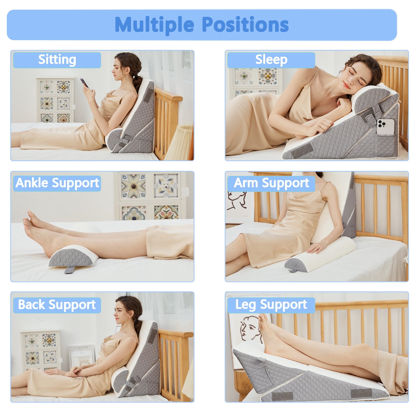 NOSTHEART Bed Wedge Pillow for Sleeping, Memory Foam Wedge Pillow Set for Post Surgery 12 Inch Adjustable Triangle Pillow Wedge with Washable Cover for Legs, Back Pain, Snoring, Alleviate Acid Reflux